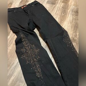 Black Embellished wide leg Pants